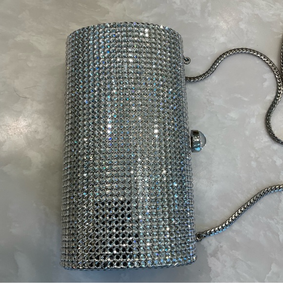 Rhinestone and Silver Evening Purse w/ Chain Handle.  Be the spark of the party! - Picture 12 of 14